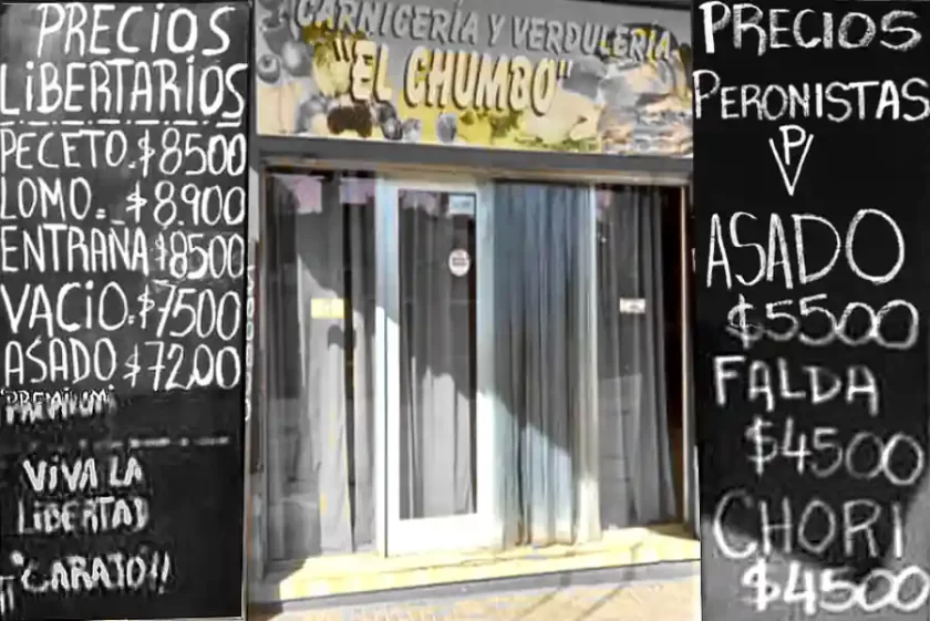 Carne con precio político en la carnicería "El Chumbo", para peronistas y libertarios precios
