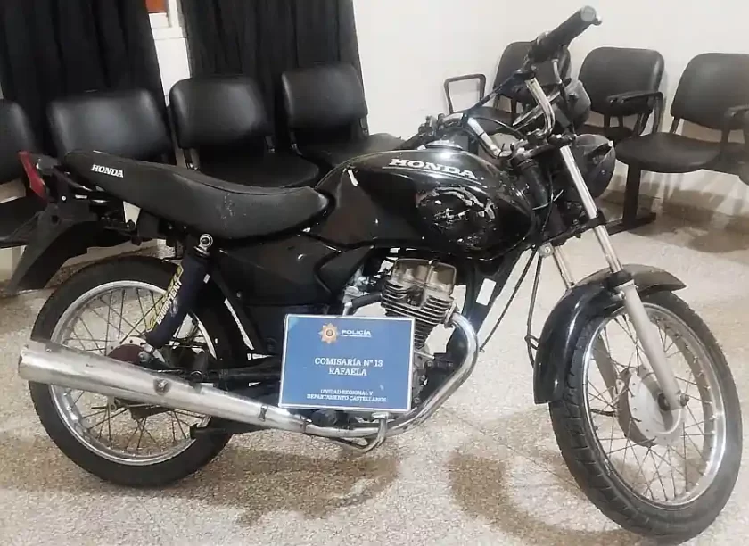Incautaron una moto robada en Rafaela Incautación de Motocicleta Robada en Rafaela