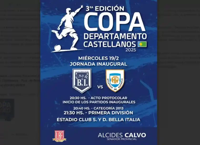 Se pone en marcha la 3ra edición de la Copa Departamento Castellanos 2025 Se pone en marcha la 3ra edición de la Copa Departamento Castellanos 2025