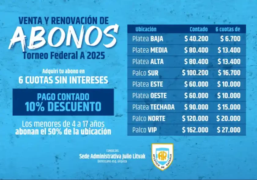Comienza la venta de Abonos para el Torneo Federal “A” 2025 Comienza la venta de Abonos para el Torneo Federal “A” 2025