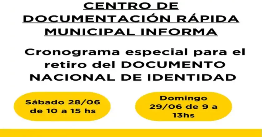 Horario especial para el retiro de DNI en el Centro de Documentación Rápida