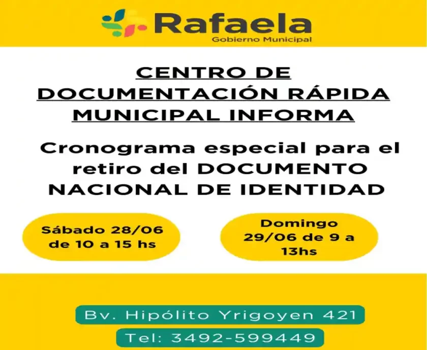 Horario especial para el retiro de DNI en el Centro de Documentación Rápida Horario especial para el retiro de DNI en el Centro de Documentación Rápida