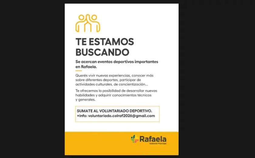 Rafaela lanza una convocatoria para el Voluntariado Deportivo: una oportunidad para vivir grandes eventos Rafaela lanza una convocatoria para el Voluntariado Deportivo: una oportunidad para vivir grandes eventos